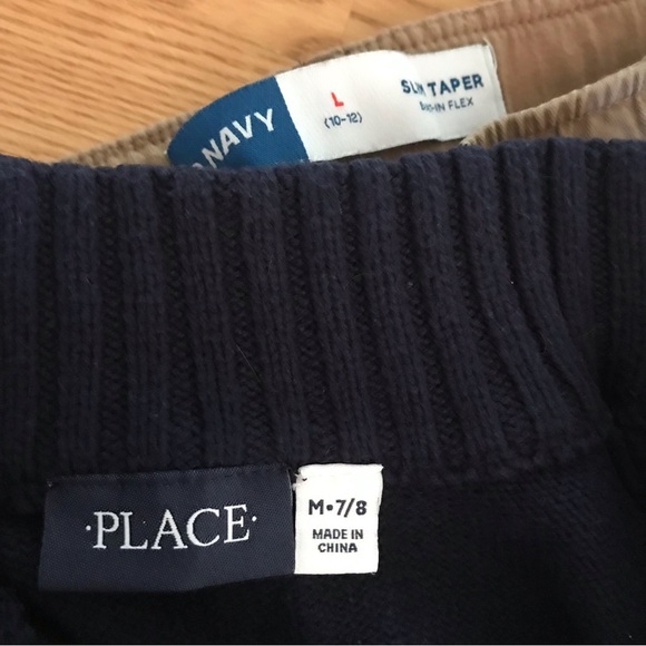 Dress outfit full zip navy blue sweater khaki pants boys size M 7/8 L 10/12 10 - Picture 8 of 8